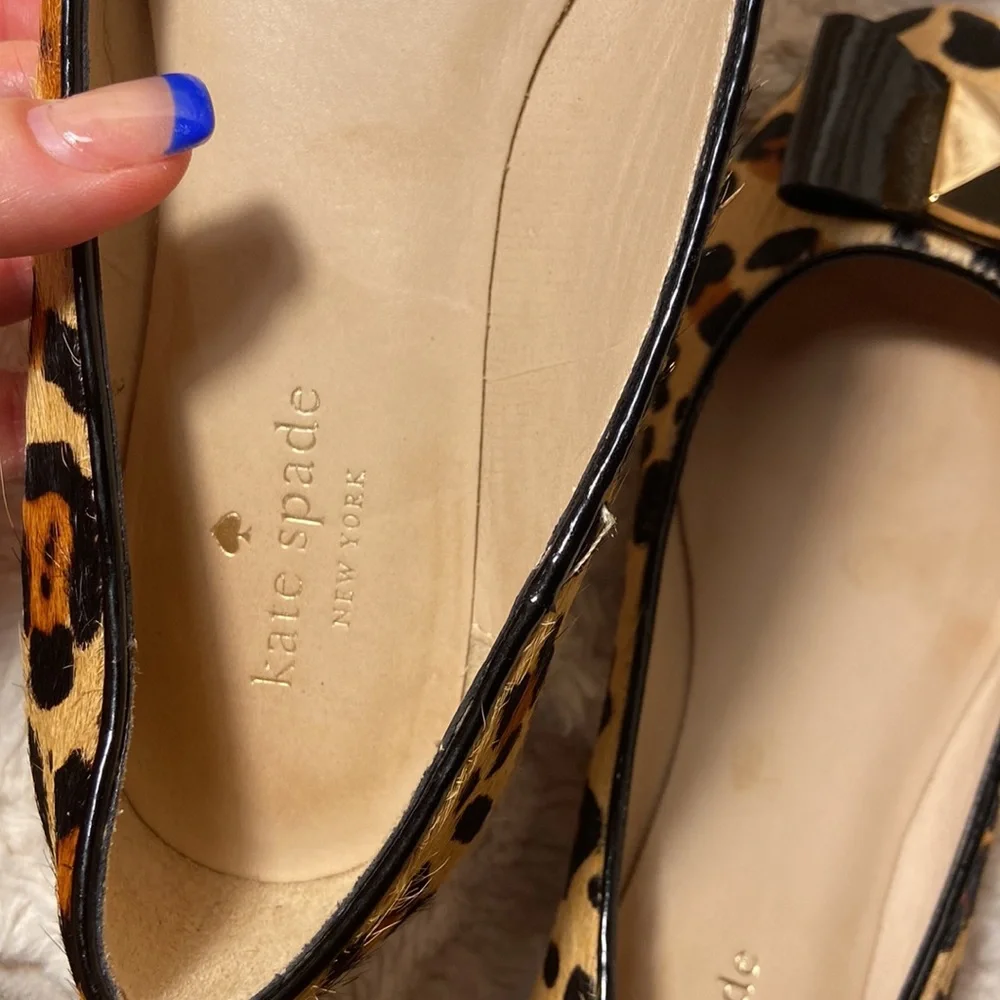 Kate Spade Leopard Cheetah Print Black Bow Calf Hair Flats Ballet Shoes